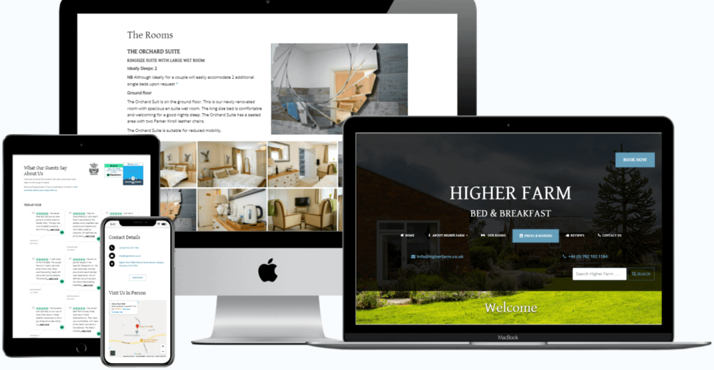 Higher Farm B&B Website Cheshire Barton by CJR Digital Strategy